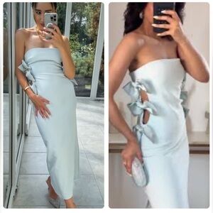 Zara satin effect Strapless midi Dress with Bow Accents